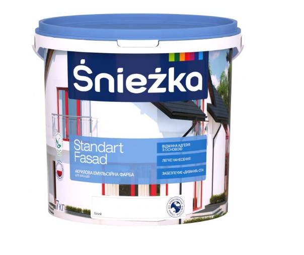 Фарба акрилова водоемульсійна Sniezka Standart Fasad мат білий 5 л 7 кг